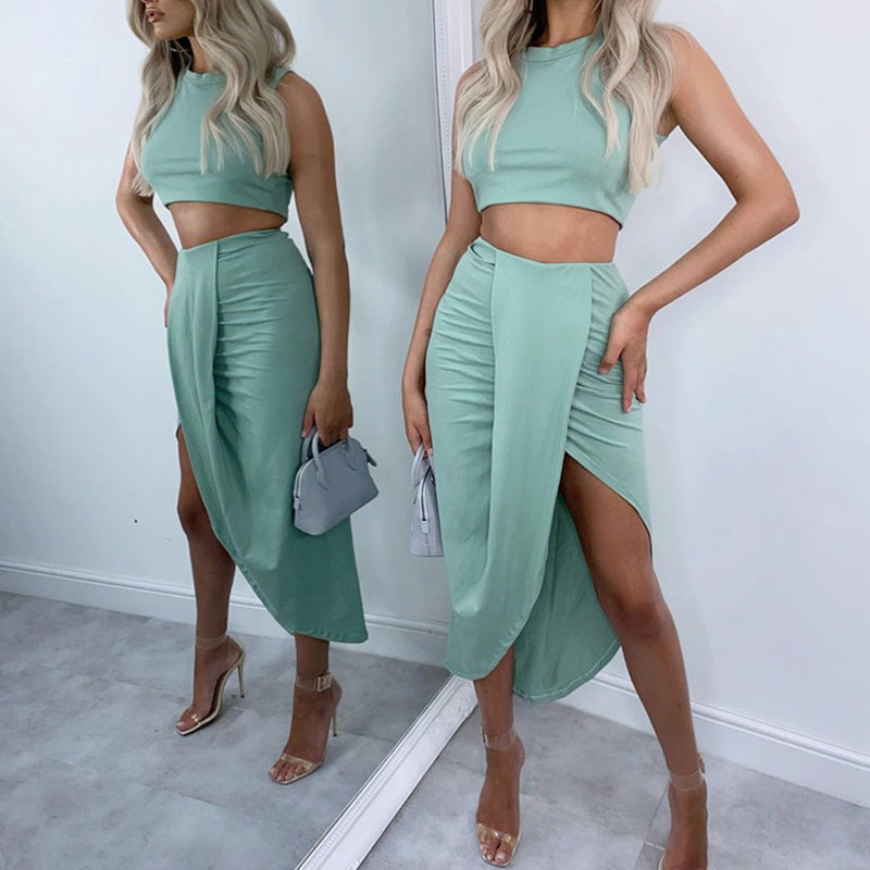 Slim Sleeveless Top and Irregular Midi Skirt Set