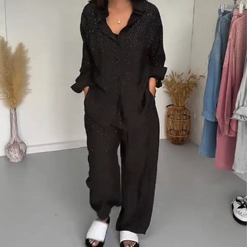Women's Sparkly Shirts and Wide-Leg Pants 2-Piece Set