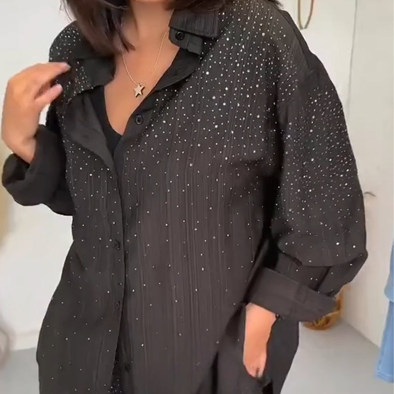 Women's Sparkly Shirts and Wide-Leg Pants 2-Piece Set