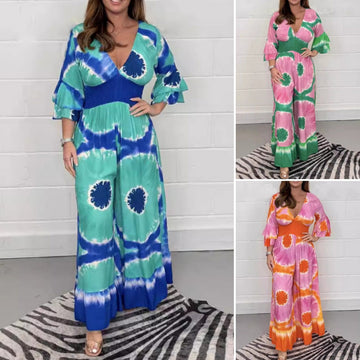 Tie-Dye Printed Wide Leg Jumpsuit