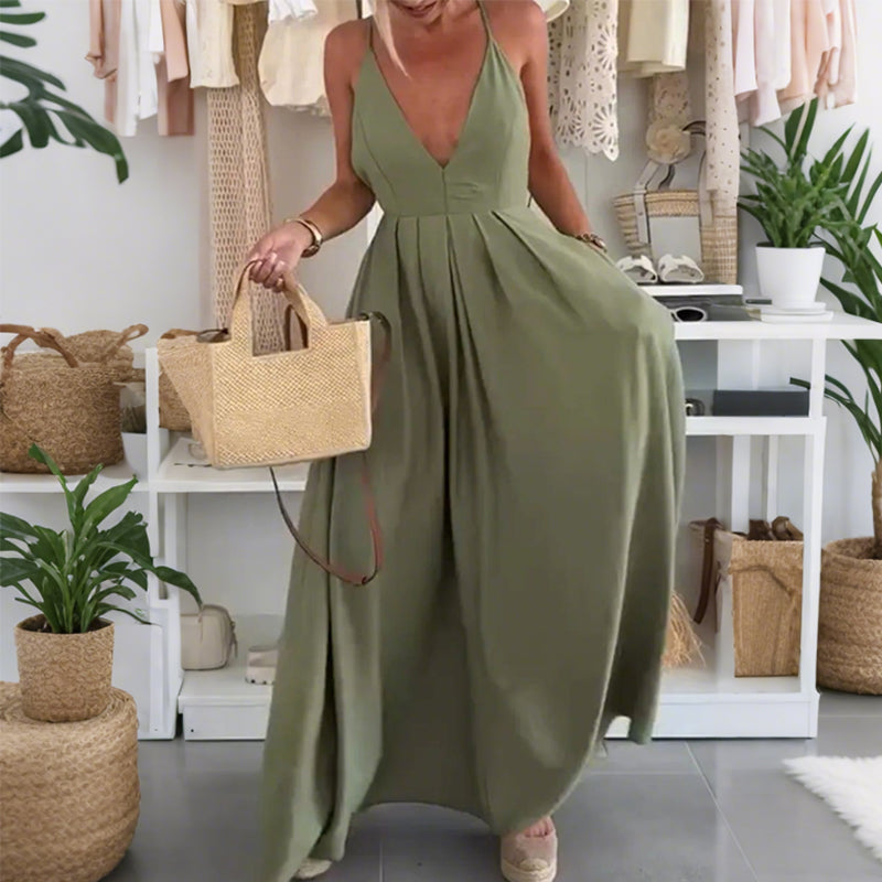 Women's V-Neck Open-Back Maxi Dress