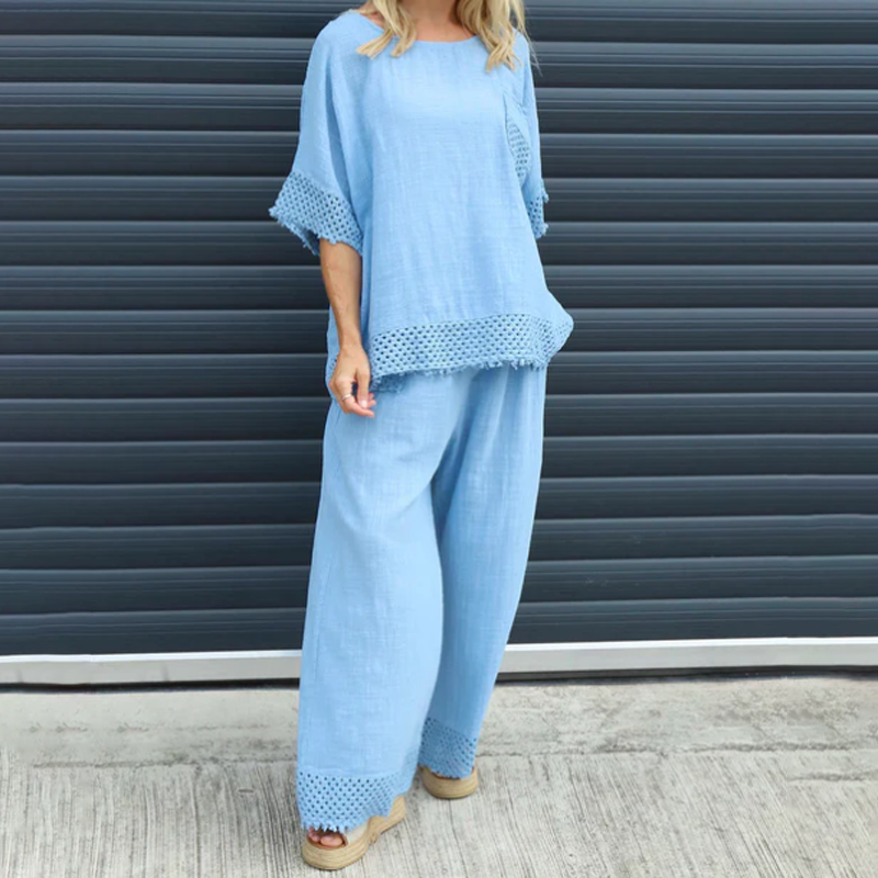 Women's Casual Top and Wide-Leg Pants Set