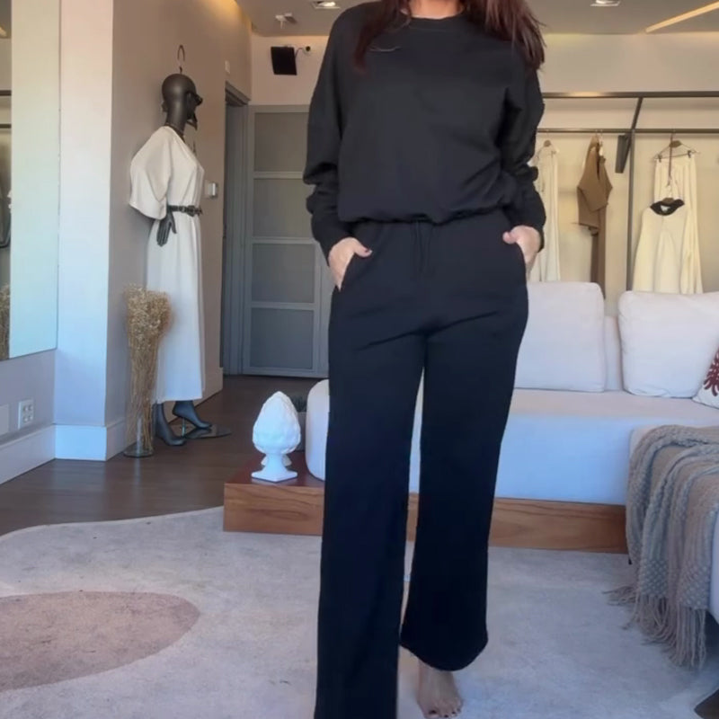 Women's Long Sleeve Top and Straight Leg Pants 2-Piece Set