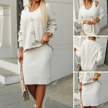 Women's Casual Cardigan and Dress Set