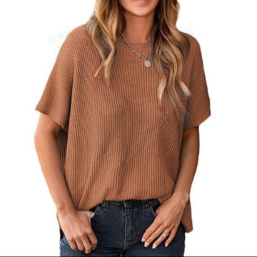 Women’s Loose Short Sleeve Knit Top – Soft, Breathable and Versatile for Daily Casual