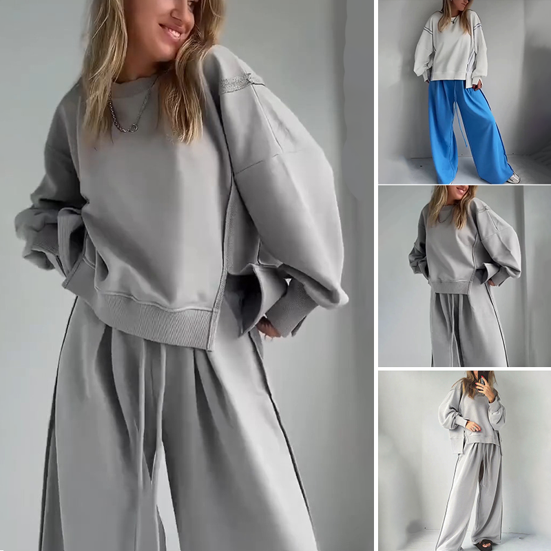 Women’s Casual Set - Spliced Top and Drawstring Pants